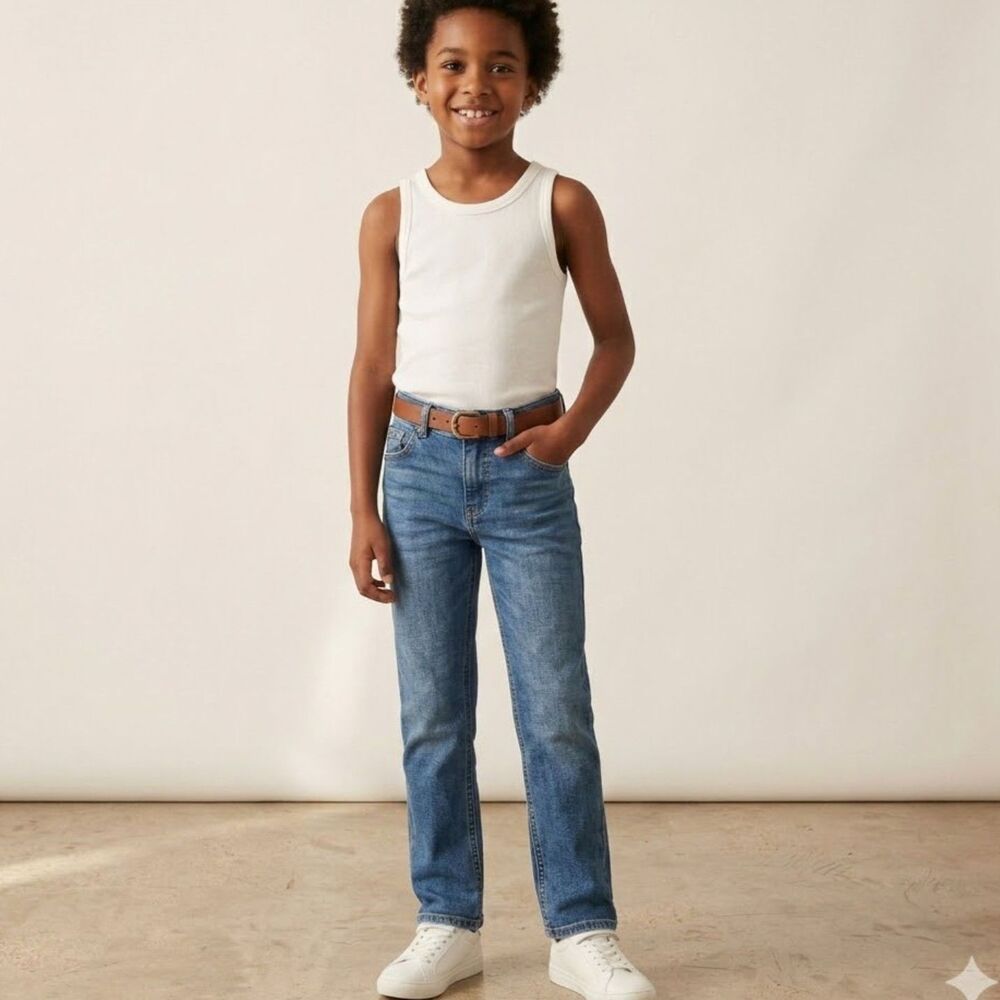 Wonder Nation Boys Size 14 Straight Leg Jeans Medium Wash Denim Adjustable Waist